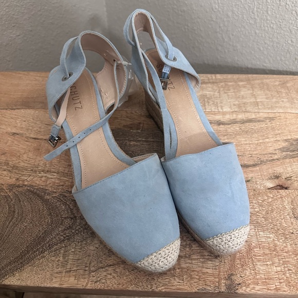 SCHUTZ Shoes - SCHUTZ Sky Blue Suede Espadrille Wedge Sandals